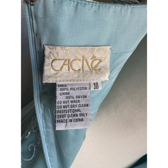 Vintage 90's Cach'e Blue Beaded Floral Maxi Princess Gown Dress Medium - Picture 13 of 13